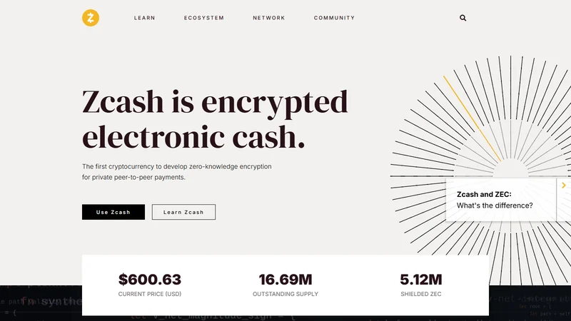 Página de inicio del proyecto Zcash