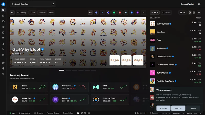OpenSea NFT 마켓플레이스 홈페이지