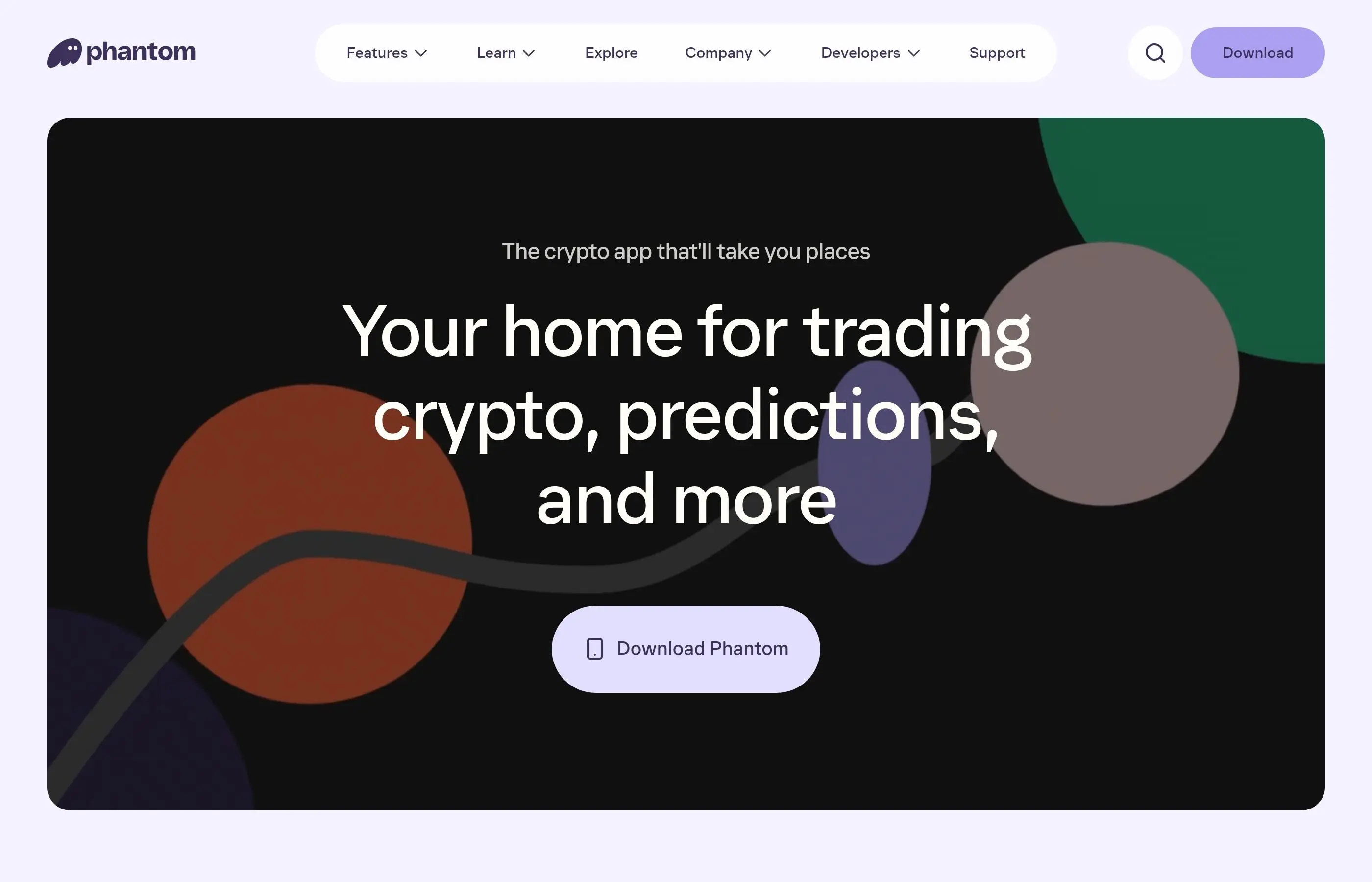Phantom Wallet interface showing the wallet home screen before receiving a transfer