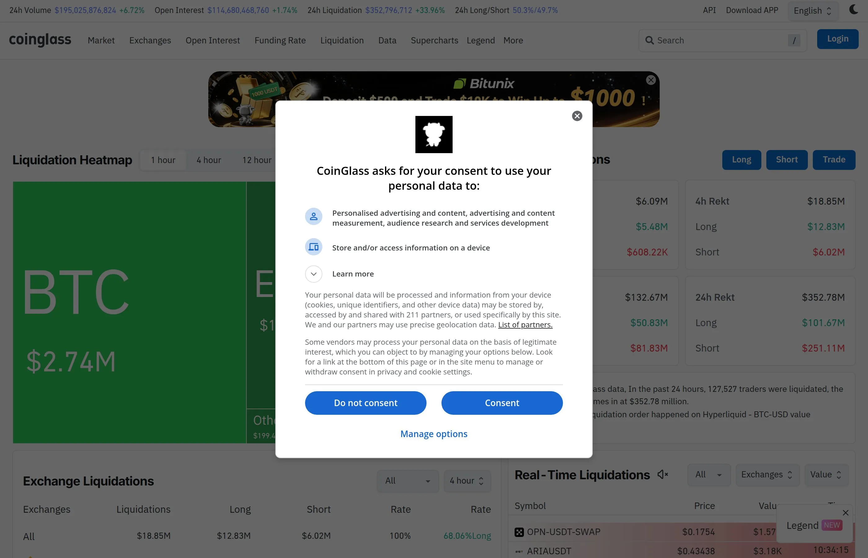 CoinGlass crypto liquidation data