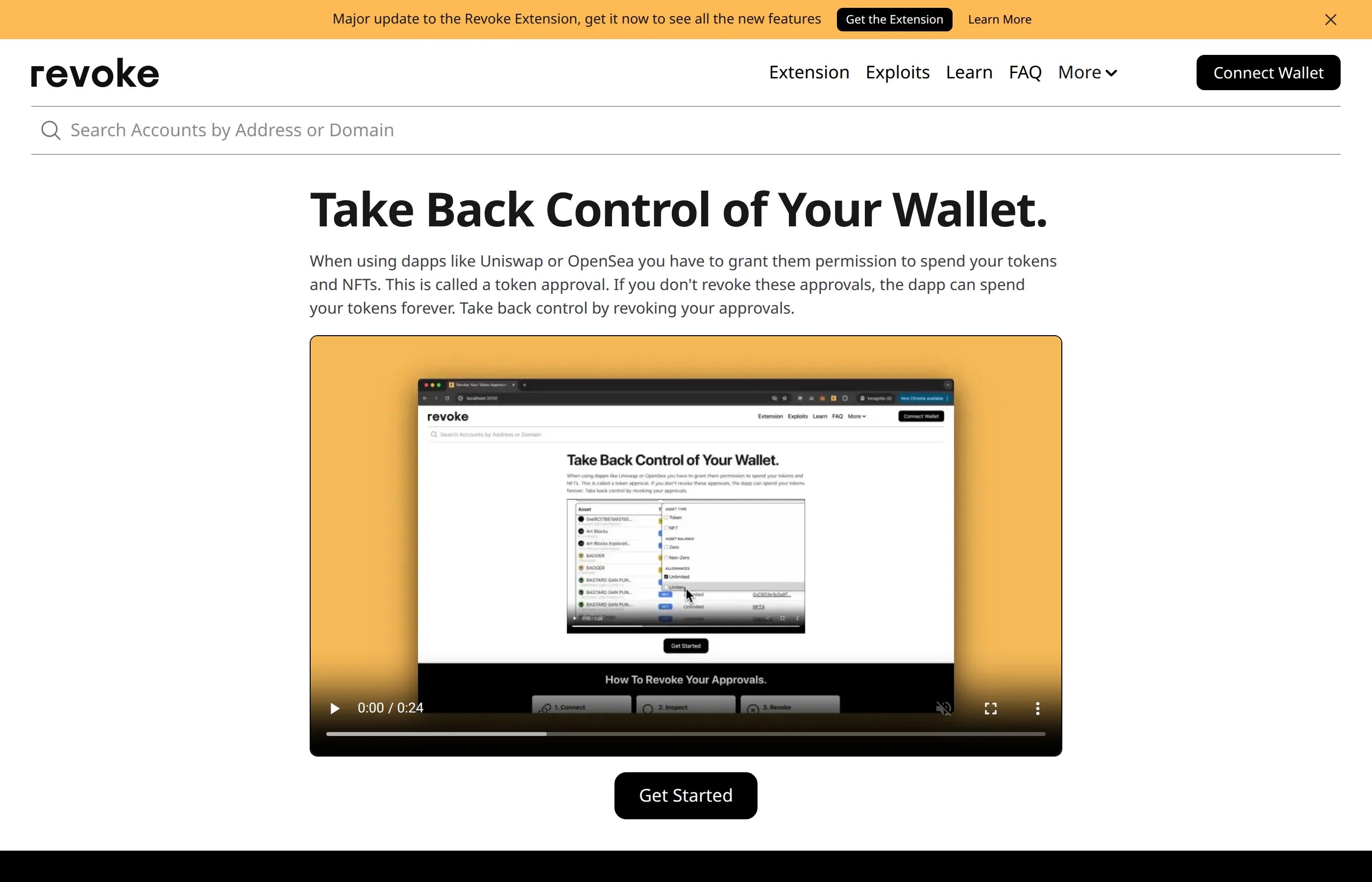Revoke.cash tool for checking and revoking dangerous token approvals from DeFi protocols