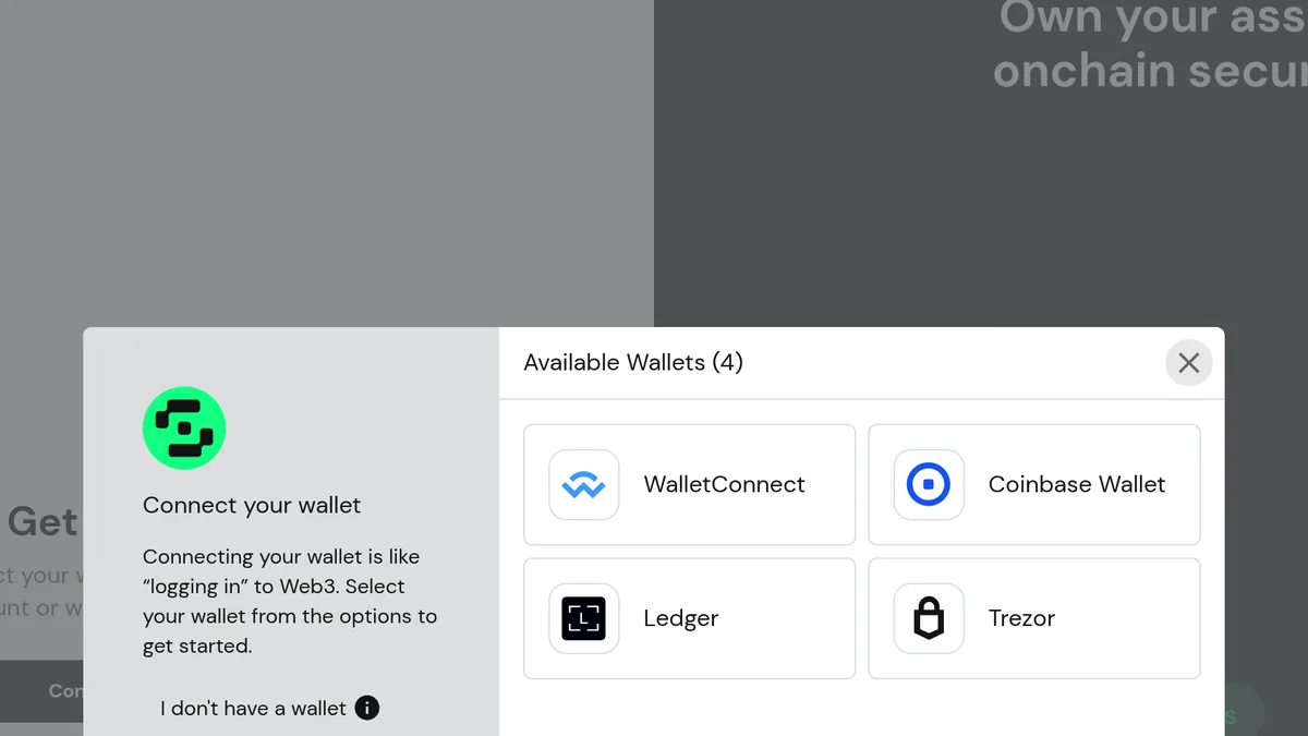 실제 Safe Wallet 연결 지갑 모달에서 서명자 지갑 선택을 보여주는 공식 웹 앱