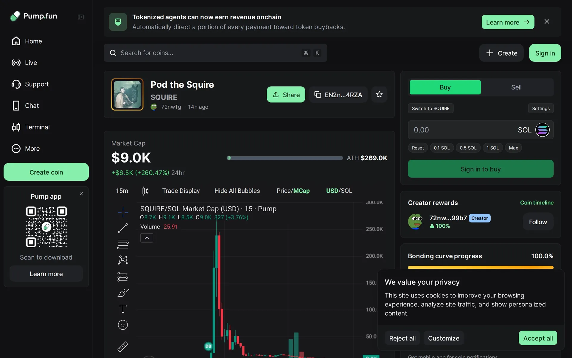 Interface de troca do DEX Raydium na Solana mostrando pares de negociação de tokens e gráficos de preços