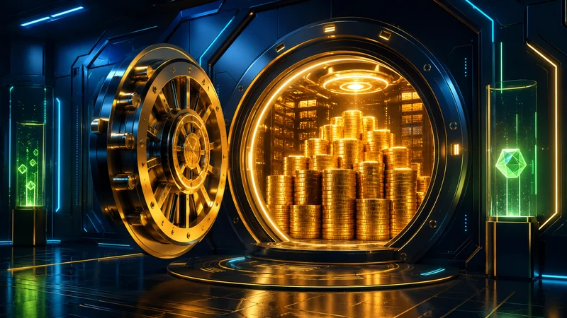 Bóveda de tesorería de bitcoin brillante abstracta que representa las tenencias de Strategy MSTR