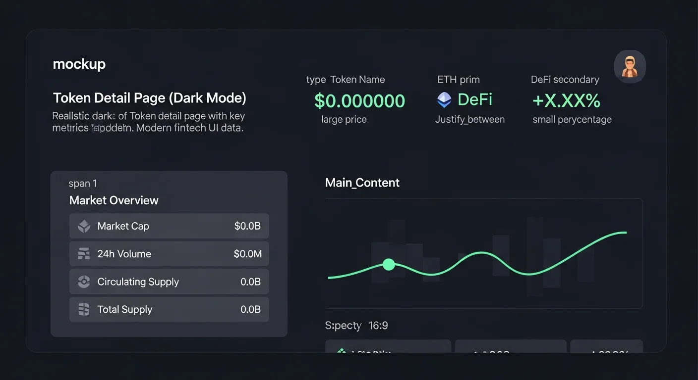 Token-Detailseite Mockup, die Marktkapitalisierung, Inhaber, Top-Inhaber, aktuelle Trades und Diagramm zeigt