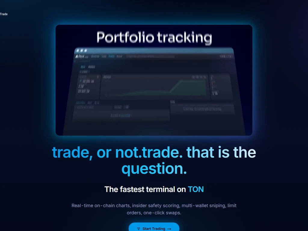 Not.Trade TON terminal dashboard showing live jetton charts and multi-DEX routing across STON.fi and DeDust