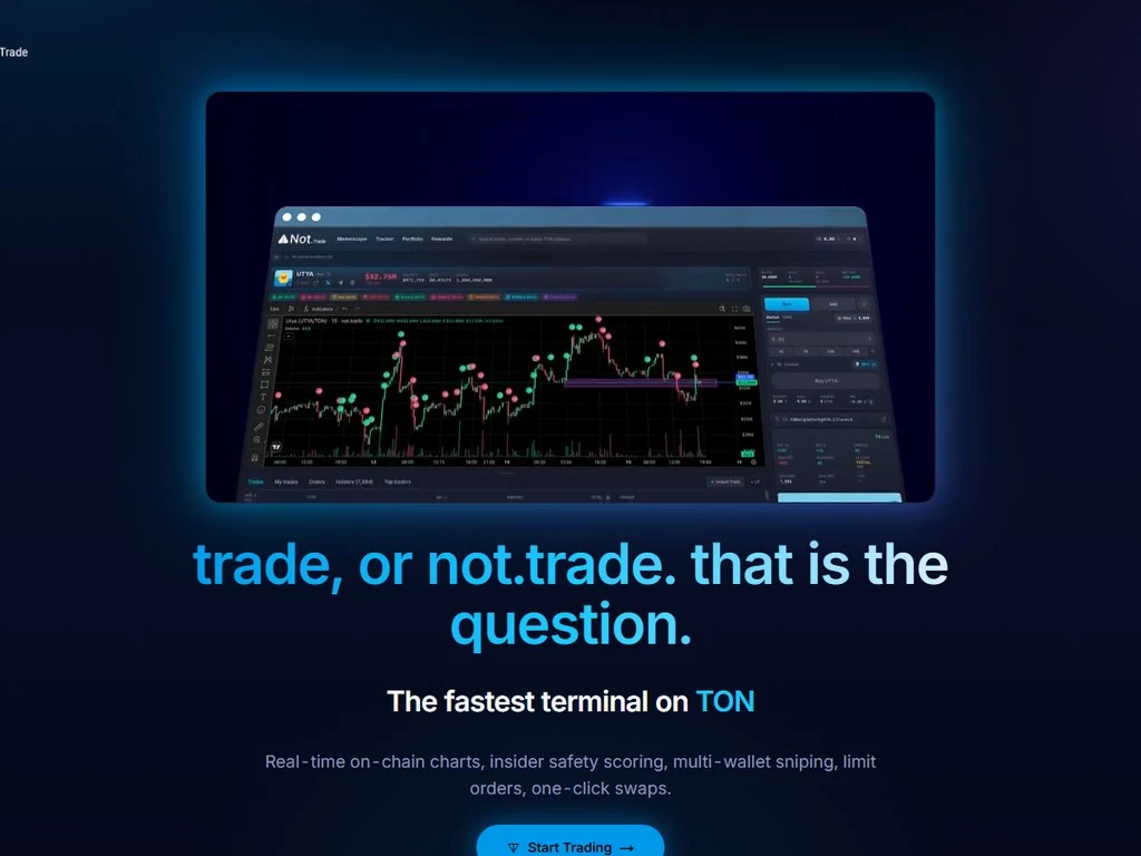 TON ecosystem memecoins Notcoin Dogs Hamster Kombat Catizen jettons on a Not.Trade terminal dashboard