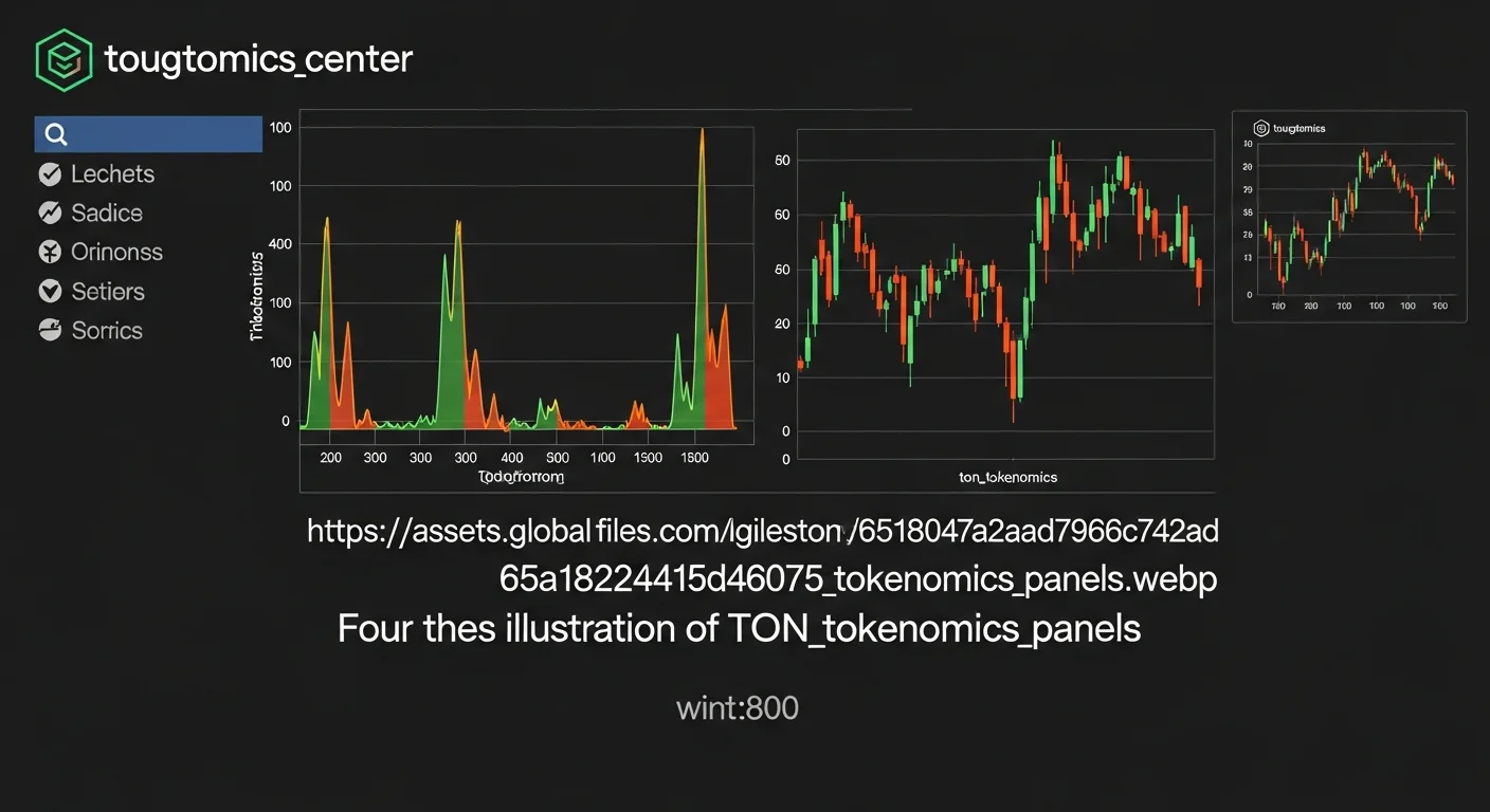 Illustration en quatre panneaux des dynamiques de tokenomics de TON : récompenses des validateurs, brûlure de frais, programmes de trésorerie, subventions de l'écosystème