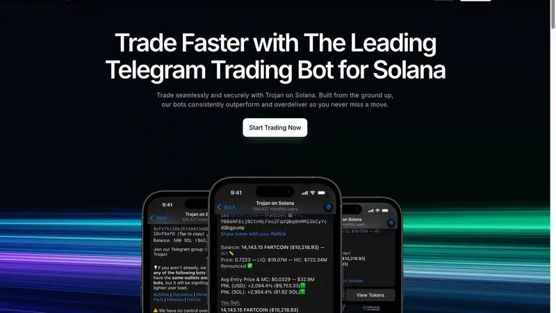 Capture d'écran de Trojan sur Solana pour le guide des terminaux de trading Solana
