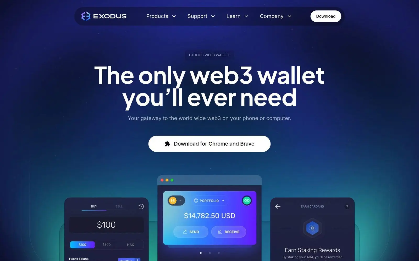 Exodus browser extension for Chrome, Brave and Edge
