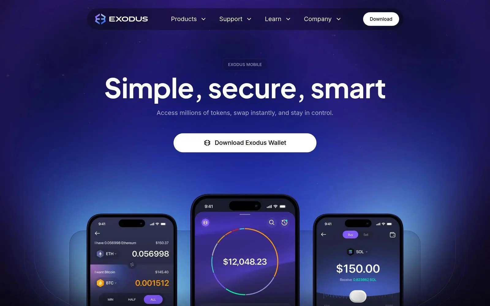 Exodus mobile wallet app for iOS and Android