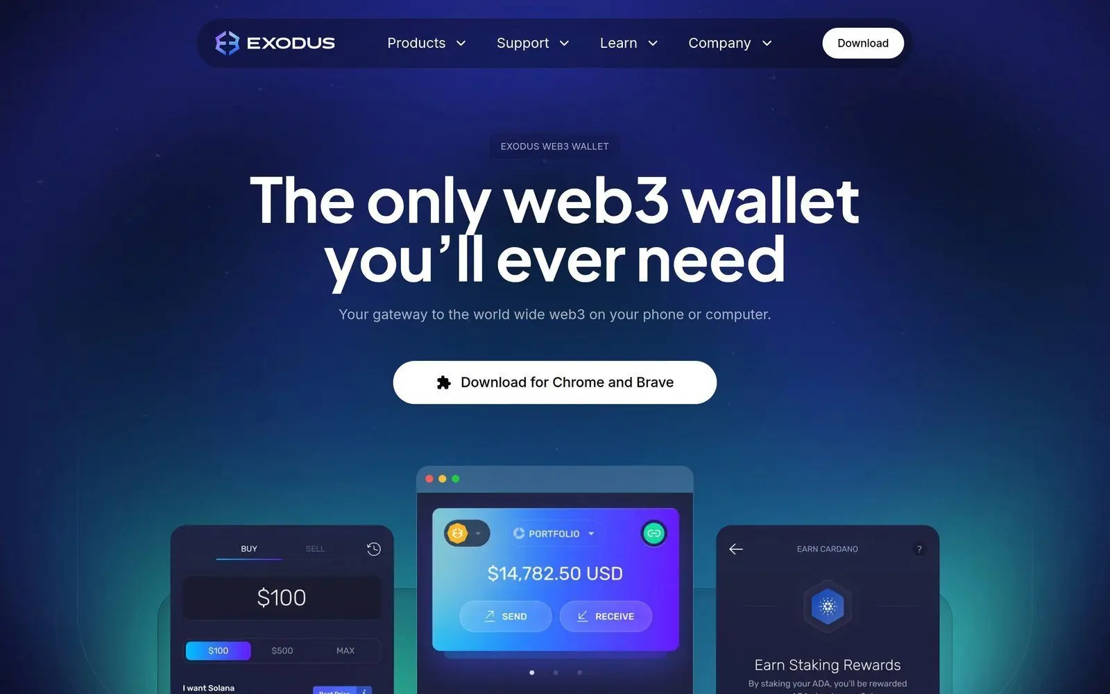 Exodus Web3 wallet browser for connecting to decentralized applications and DeFi protocols