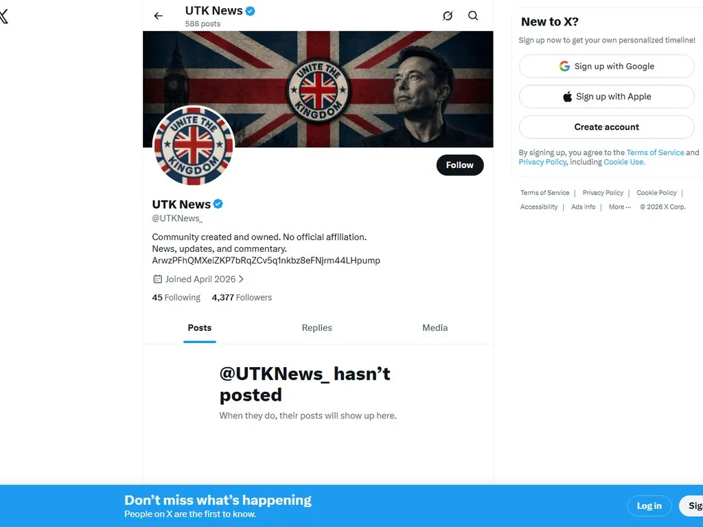 Official UTK Unite The Kingdom Twitter X account UTKNews underscore page screenshot