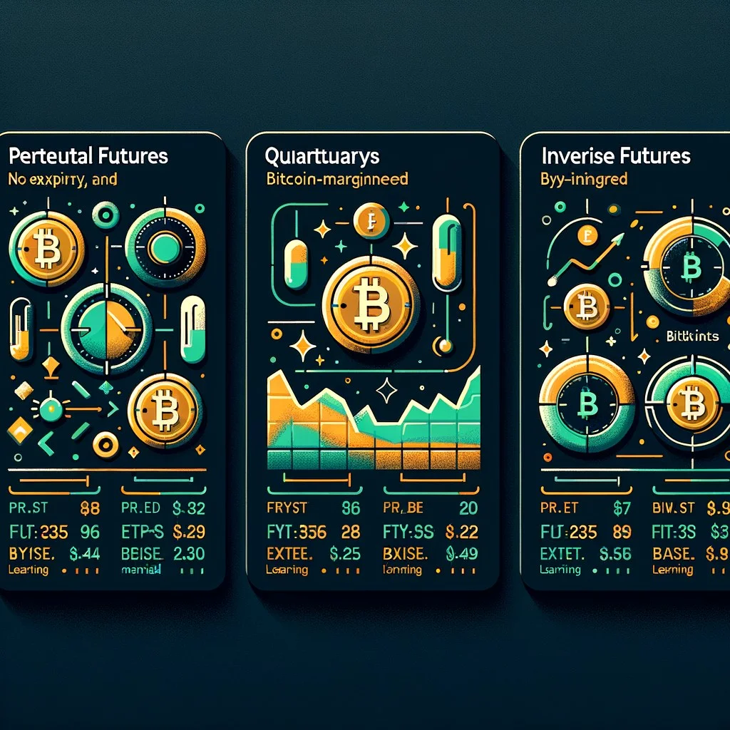 Crypto futures trading interface showing BTC perpetual contract chart with order book and leverage selector