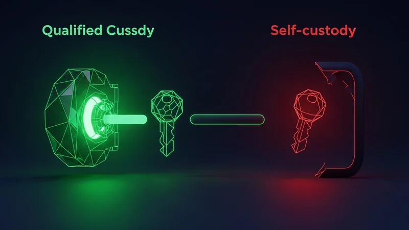 Conceptual image of secure cold storage hardware wallets being protected within a high-security vault, representing institutional crypto custody.