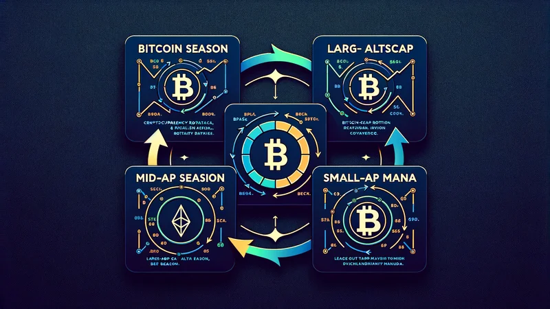Diagramm, das die 4-phasige Krypto-Rotation zeigt: Bitcoin-Saison, Large-Cap-Altseason, Mid-Cap-Altseason, Small-Cap-Manie