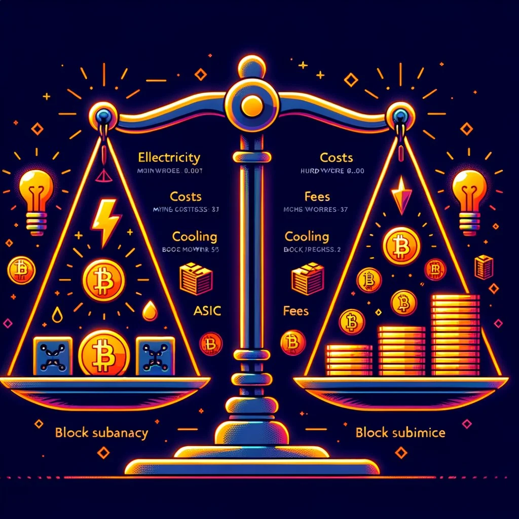 Bitcoin network security visualization with hashrate and block reward flowing into proof-of-work