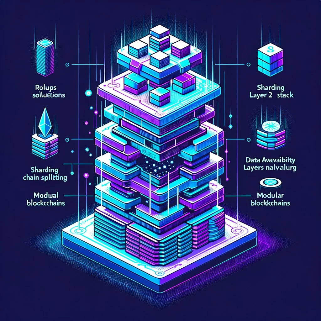 Modular blockchain architecture diagram showing separation of execution, settlement, consensus, and data availability layers