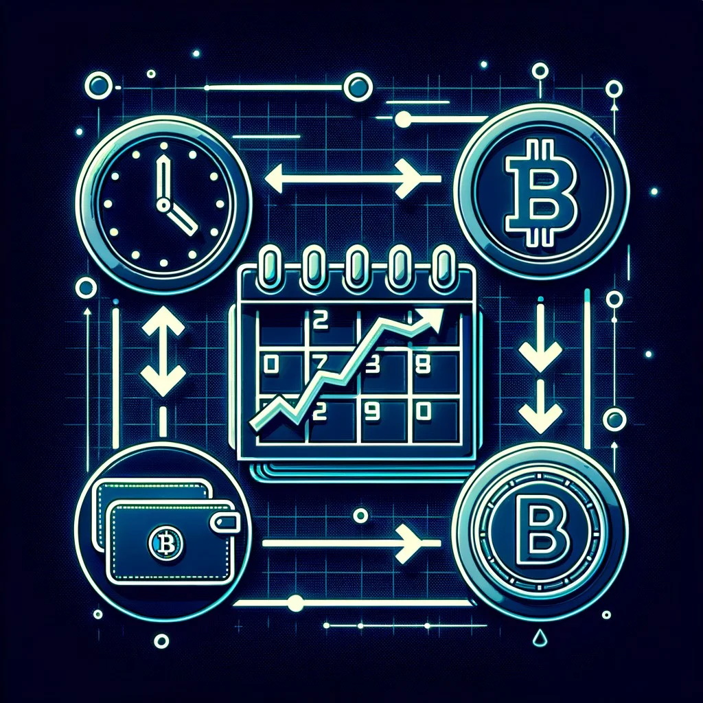 Hardware wallet next to a smartphone showing a bitcoin balance accumulated through dollar cost averaging