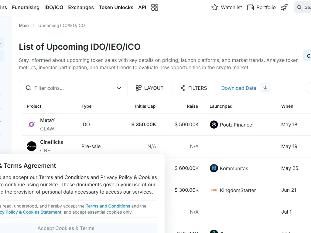 Token unlock schedule chart showing cliff and linear vesting periods after launch