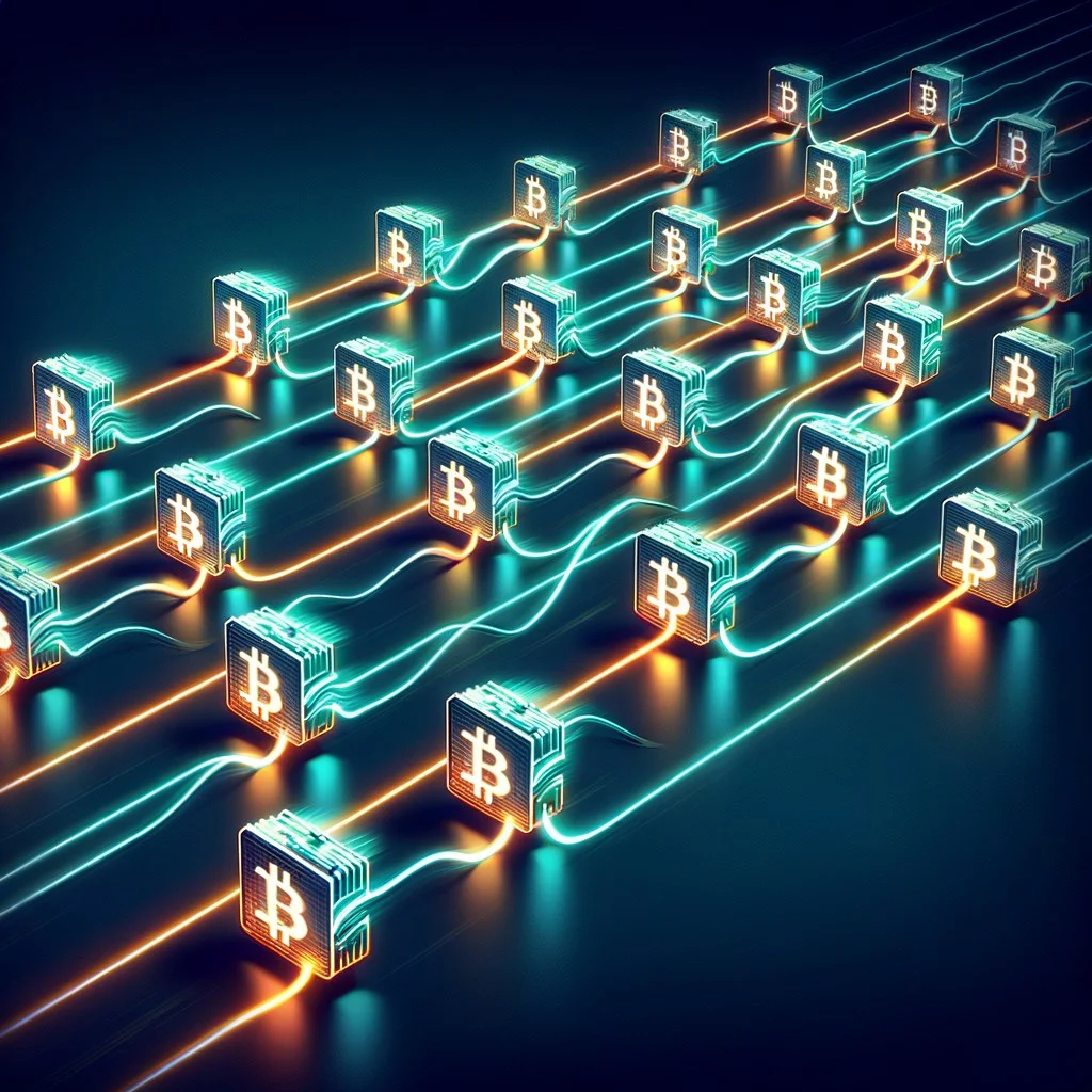 Modern Bitcoin ASIC miner close-up showing hashing boards and cooling fans inside a data center