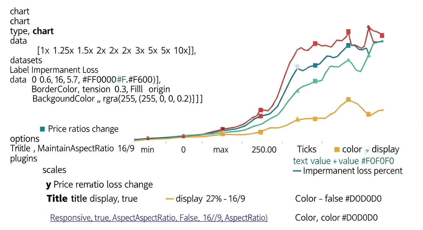 Educational chart showing the canonical impermanent loss curve from 1x to 10x price divergence