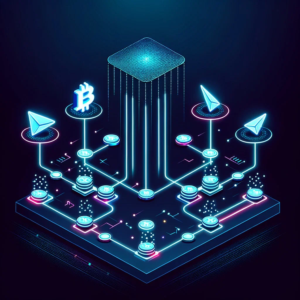 Diagram of cross-shard messaging between blockchain shards coordinated by a beacon chain