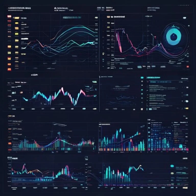 Multiple trading screens displaying technical indicators charts and order book data in professional trading setup