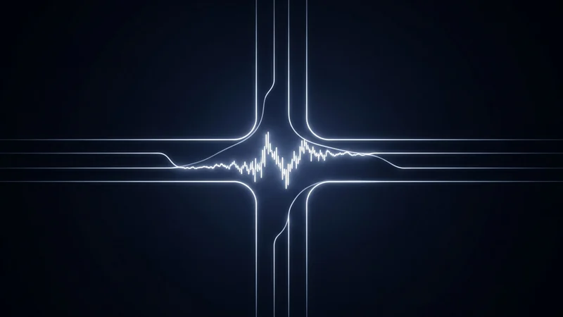 Canal de Keltner trazado en un gráfico de criptomonedas mostrando una EMA central con bandas ATR superior e inferior
