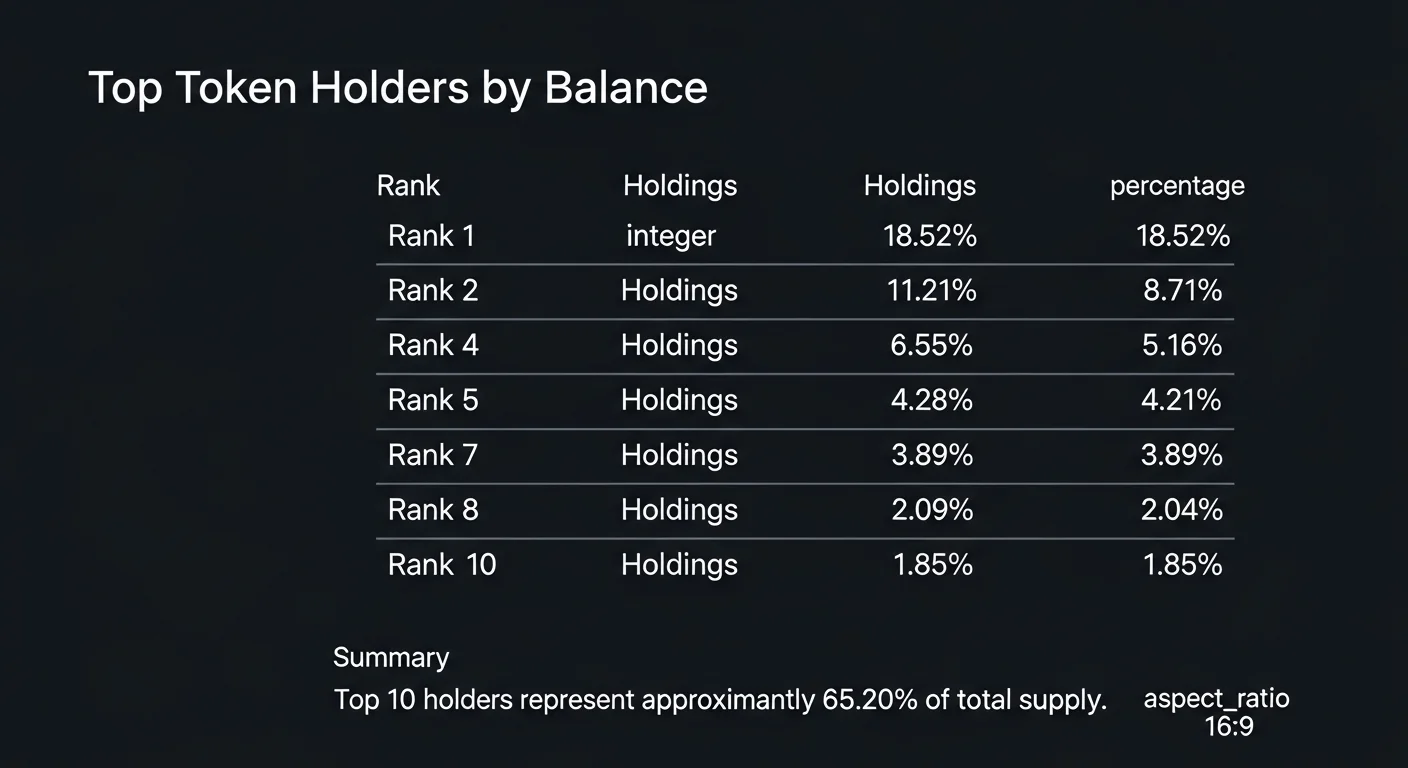 Block-Explorer-Stil Top-10 Token-Inhaber Tabelle mit Rang, abgekürzter Wallet und Holdings-Prozentsätzen