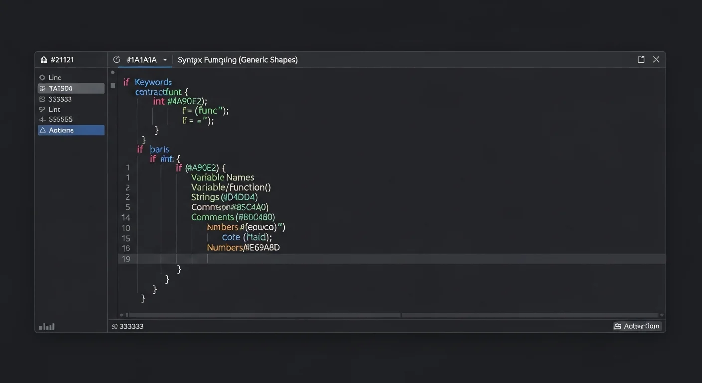 IDE-Mockup, das TON-Vertragscode mit TVM-Anweisungen, Stack-Snapshot und Nachrichtenwarteschlangen-Panels zeigt