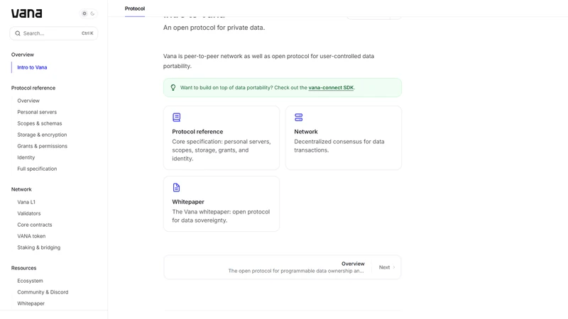 Vana mainnet personal server UI data contributor dashboard