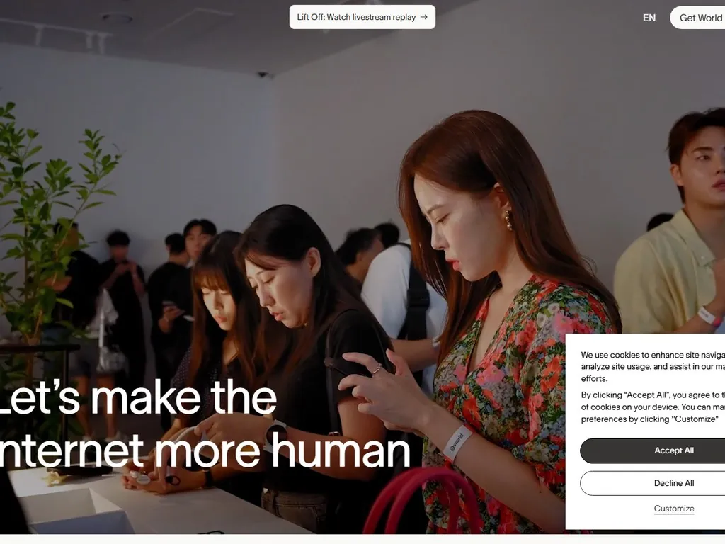 World Chain Orb verification device with iris scanner and Tools for Humanity branding