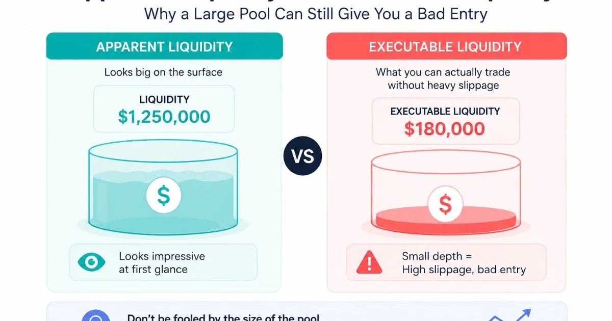 Liquidez aparente versus liquidez ejecutable: por qué un pool grande aún puede brindarle una mala entrada