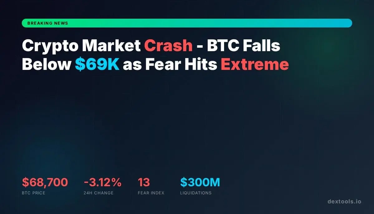 Crash du marché crypto : BTC tombe en dessous de 69K $ alors que l'indice de peur et de cupidité atteint 13