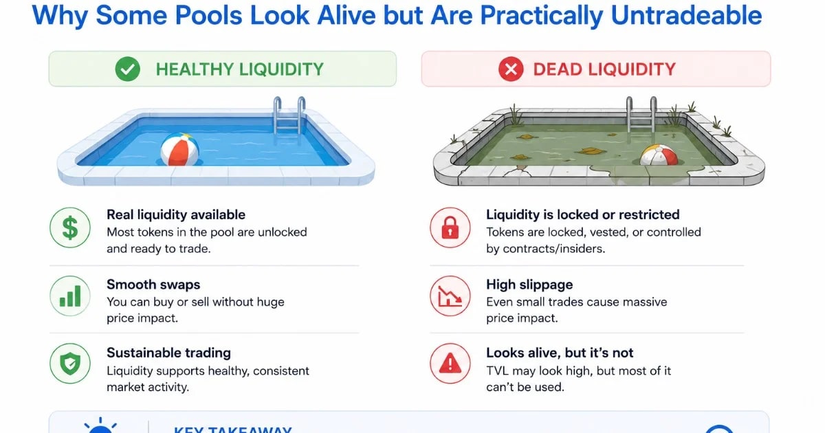 Liquidité morte : pourquoi certains pools semblent vivants mais sont pratiquement non négociables