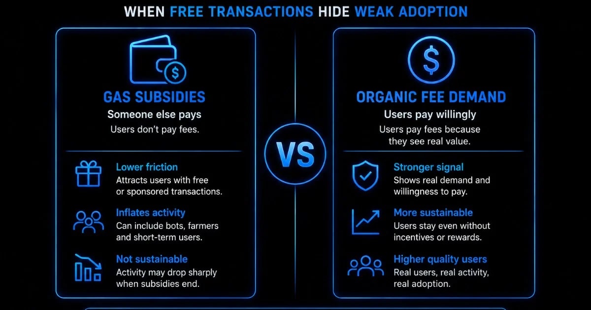 Gas Subsidies vs Organic Fee Demand: When Free Transactions Hide Weak Adoption