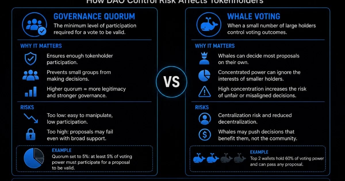 Quorum de gouvernance vs vote des baleines : comment le risque de contrôle DAO affecte les détenteurs de jetons