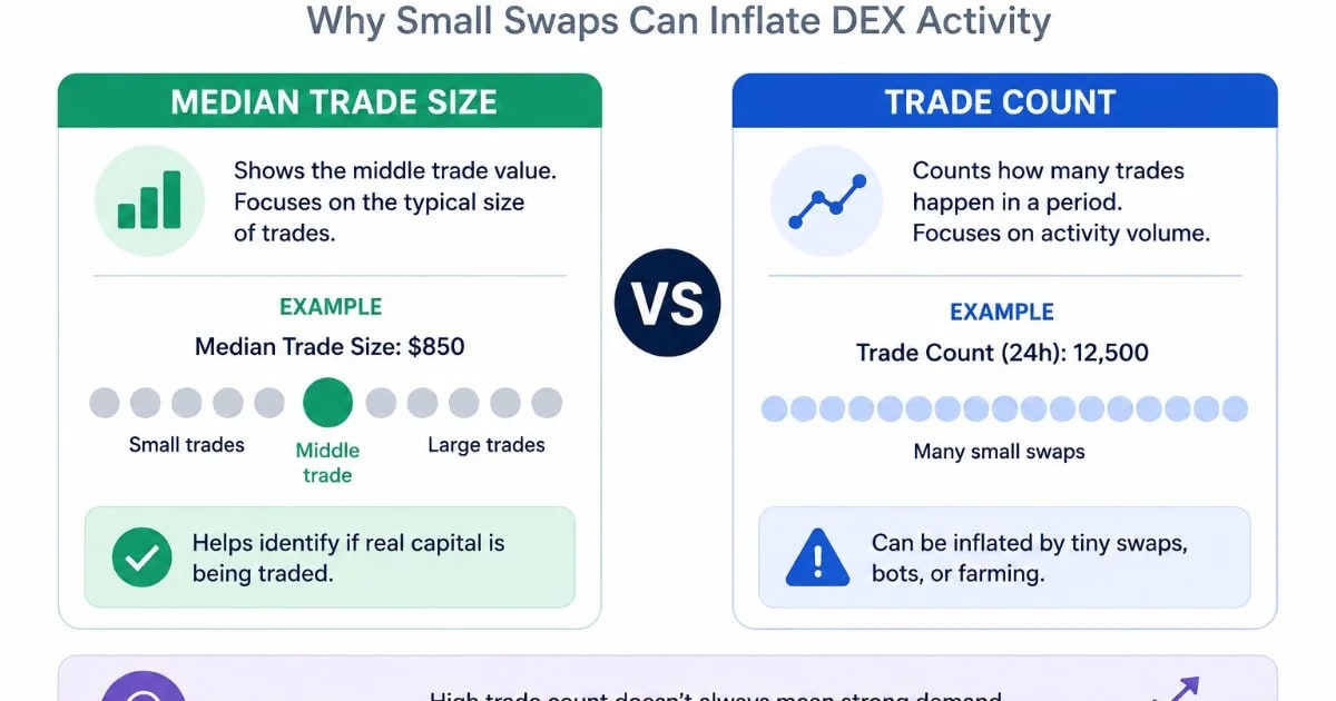 Tamanho Médio da Negociação vs. Contagem de Negociações: Por Que Pequenas Trocas Podem Inflar a Atividade DEX