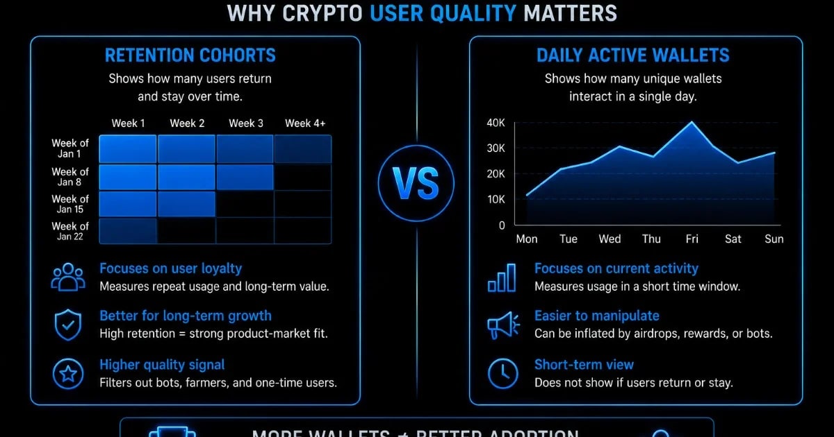 Retention Cohorts vs Daily Active Wallets: Why Crypto User Quality Matters