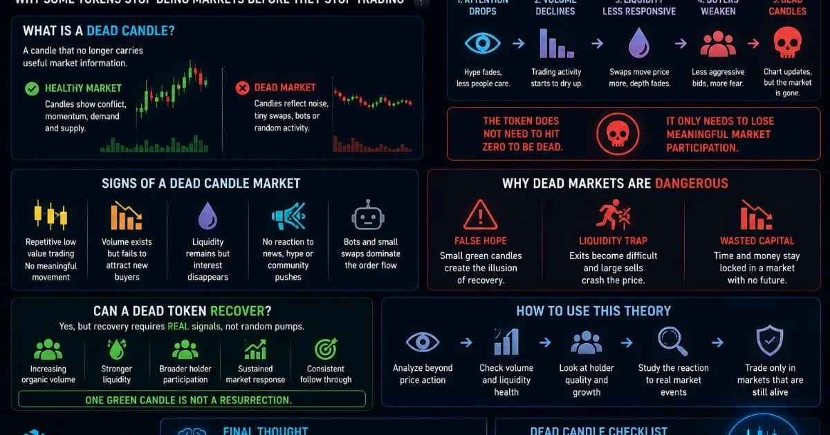 La teoría de la vela muerta: por qué algunos tokens dejan de ser mercados antes de dejar de cotizar