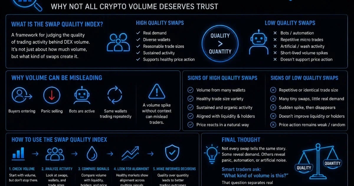 El índice de calidad de los swaps: por qué no todo el volumen de criptomonedas merece confianza